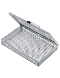 Cos si capac cu maner pentru container sterilizare instrumente chirurgicale veterinare, dimensiune 274 x 176 x 41mm